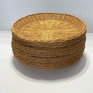 Vintage Woven Wicker Rattan Paper Plate Holders Set of 12 Picnic Camping Boho
